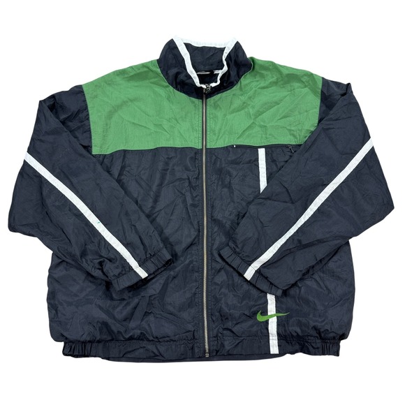 Vintage Nike Track Jacket Men's XL Green Black Full Zip Windbreaker Swoosh 90s - Picture 1 of 7